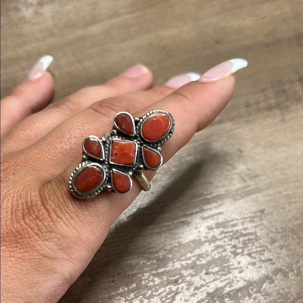 Sterling and Red coral Ring